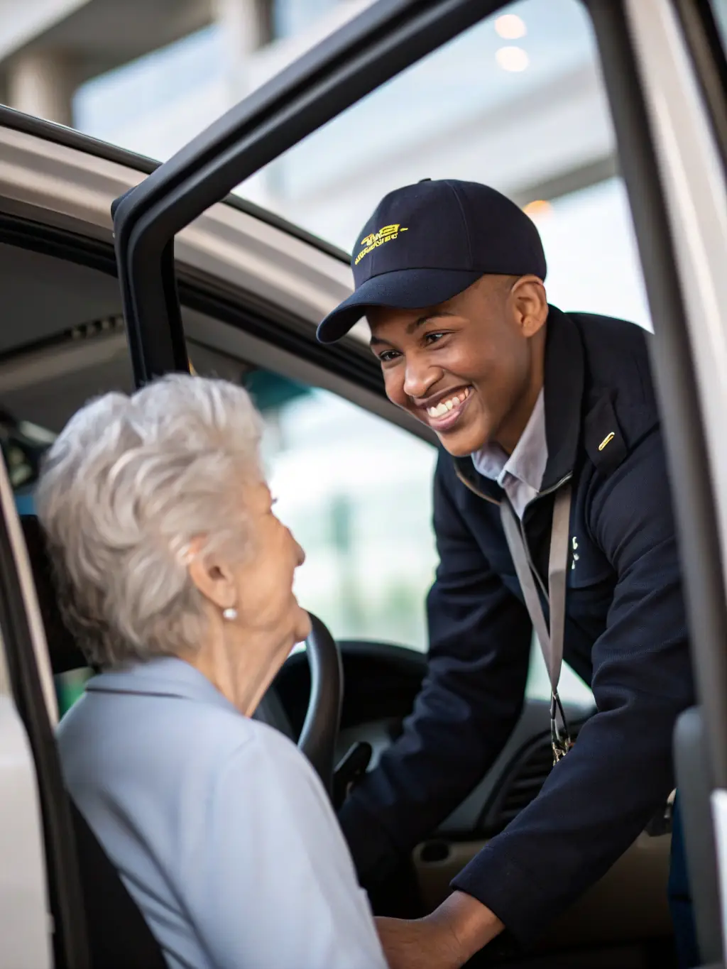 A comfortable sedan providing non-emergency medical transportation, with a focus on passenger comfort and safety.