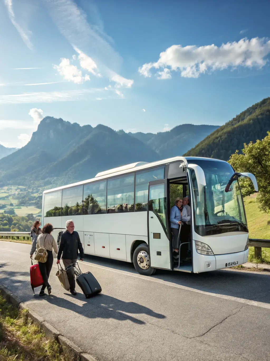 A spacious minivan providing transportation for group outings, with passengers enjoying a scenic view.